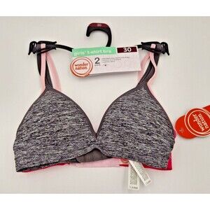 Wonder Nation Girls Bra 2 Pack Seamless Molded Cup Grey /Pink Ombrea Size 30